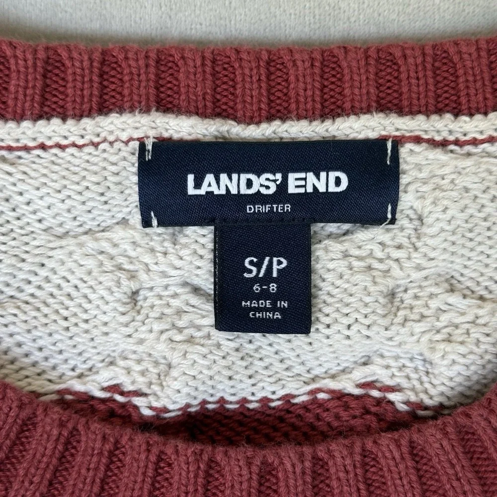 Lands End Drifter Sweater Cable Knit Women S White Striped Granola Girl Outdoors